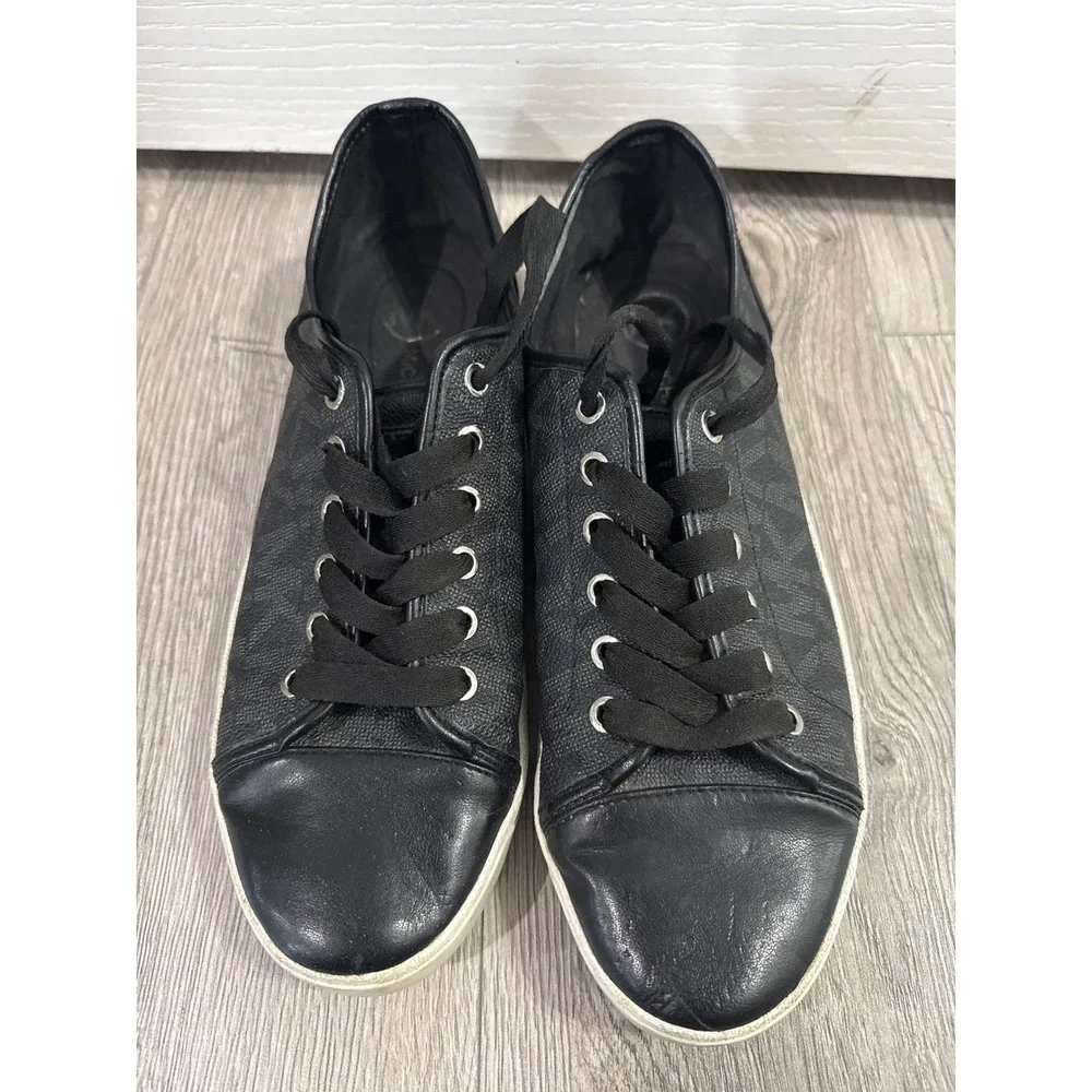 Michael Kors MK Monogram‎ Low Top Sneakers Black Lace Up Shoes Womens 10M
